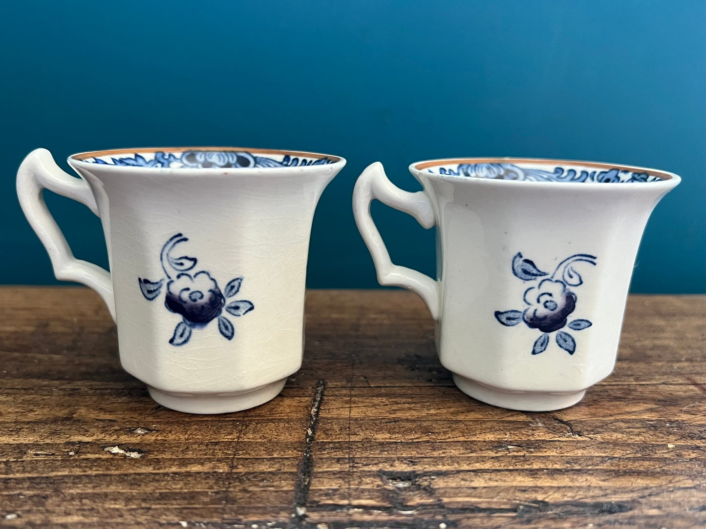 Pair of Vintage Booths Silicon China Teacup and Saucer Sets Blue and White