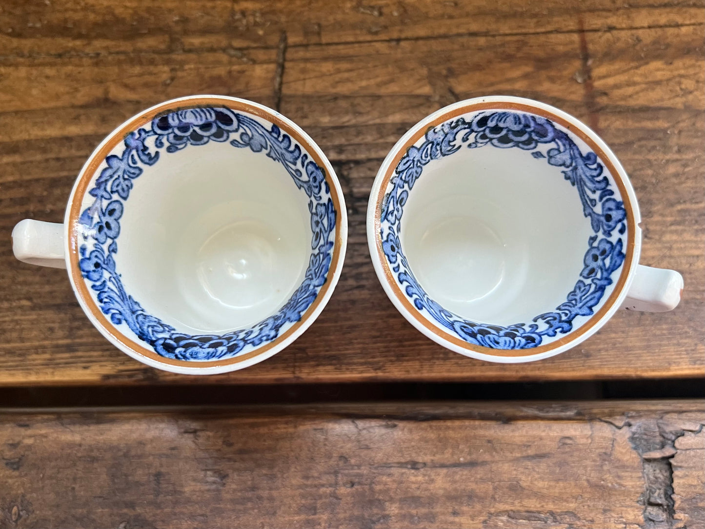 Pair of Vintage Booths Silicon China Teacup and Saucer Sets Blue and White