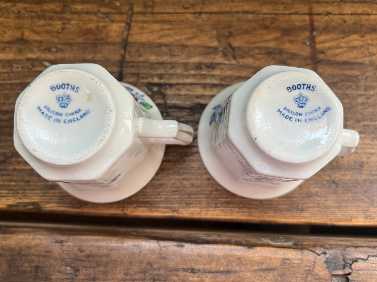 Pair of Vintage Booths Silicon China Teacup and Saucer Sets Blue and White