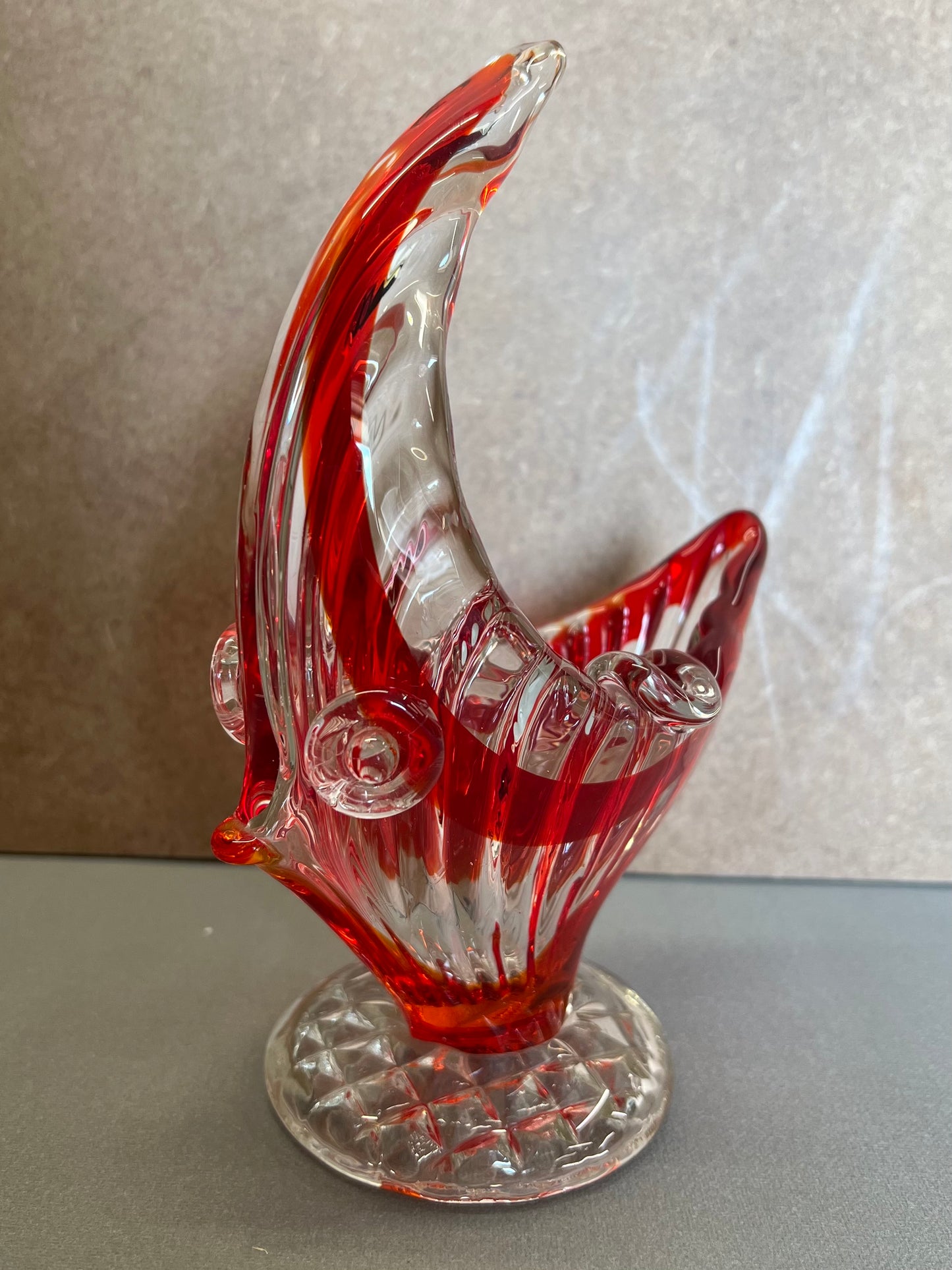 Red White Clear Glass Fish Ornament Dish Home Decor