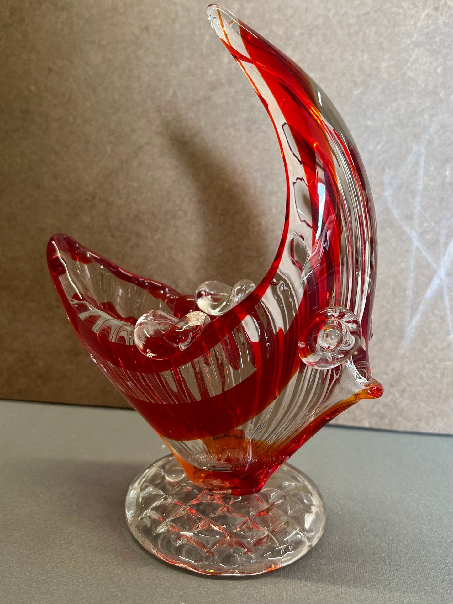 Red White Clear Glass Fish Ornament Dish Home Decor