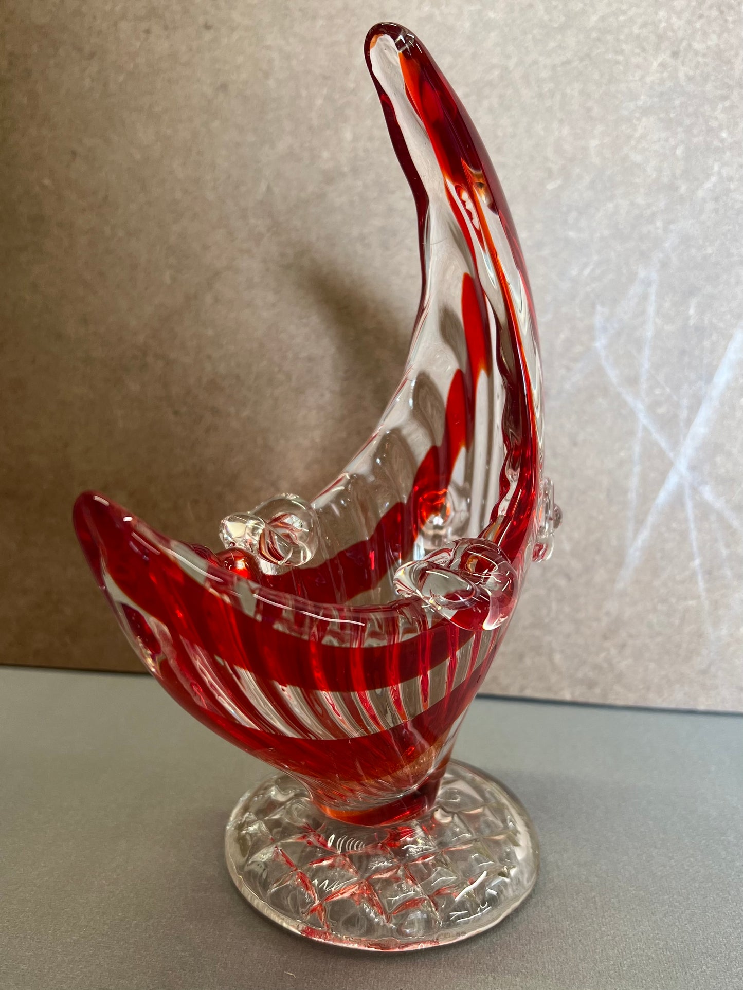 Red White Clear Glass Fish Ornament Dish Home Decor