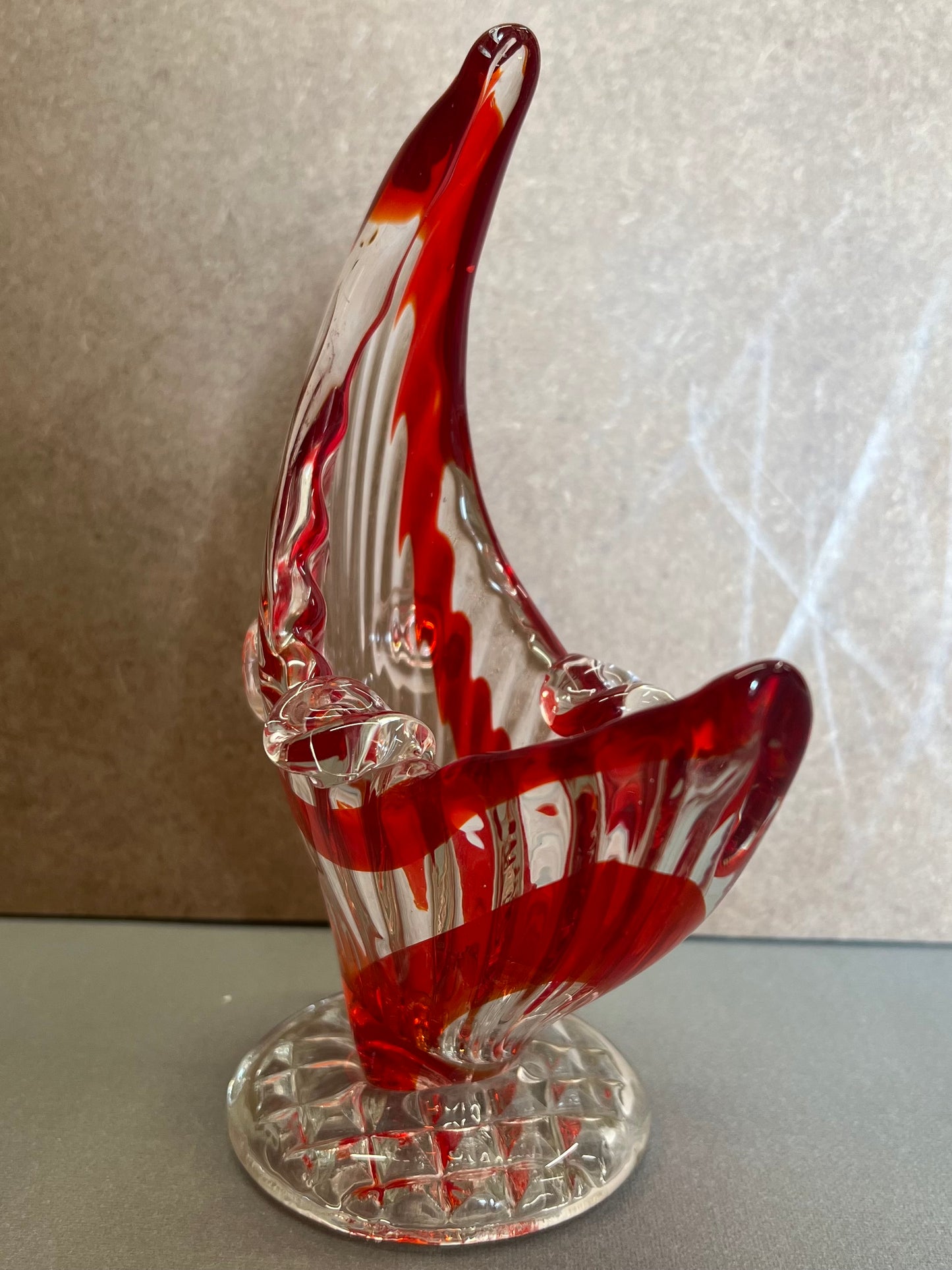 Red White Clear Glass Fish Ornament Dish Home Decor