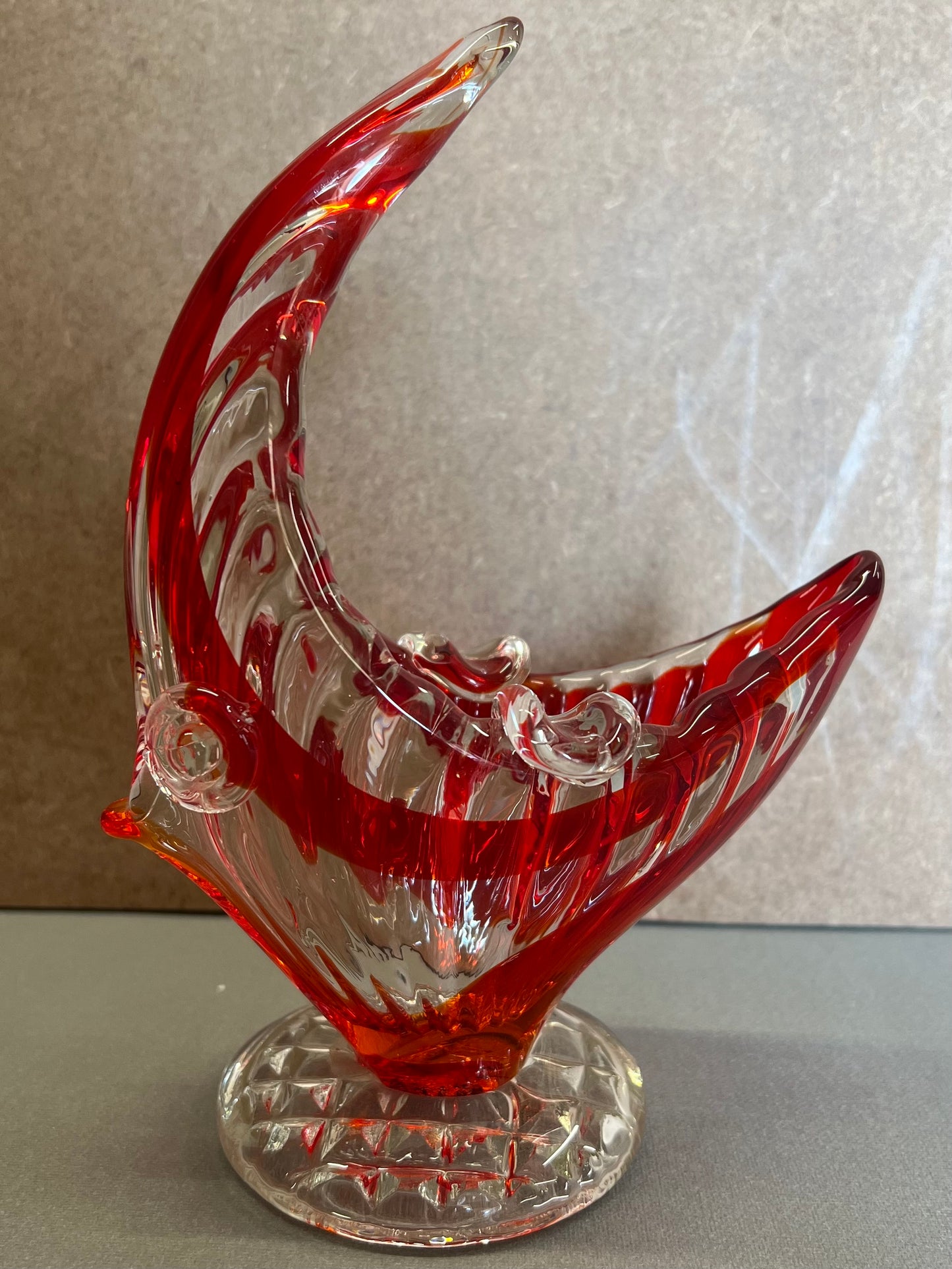 Red White Clear Glass Fish Ornament Dish Home Decor