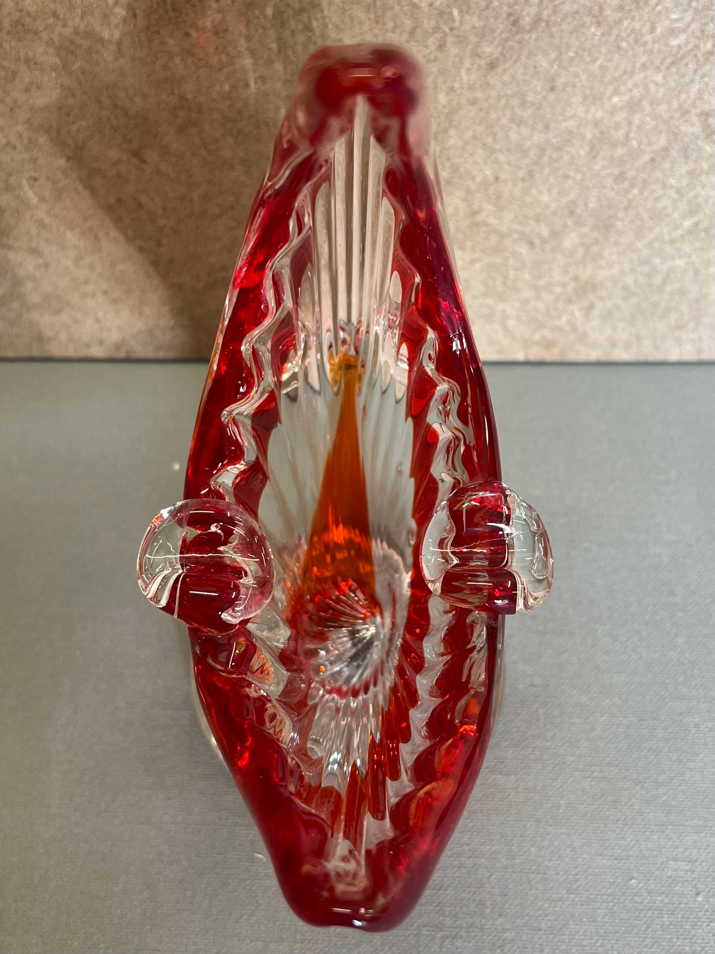 Red White Clear Glass Fish Ornament Dish Home Decor