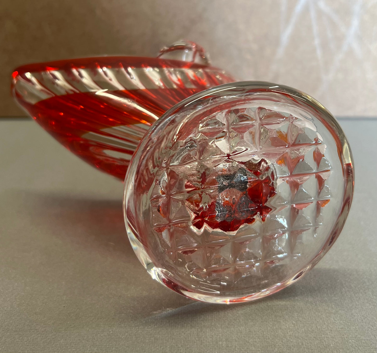 Red White Clear Glass Fish Ornament Dish Home Decor