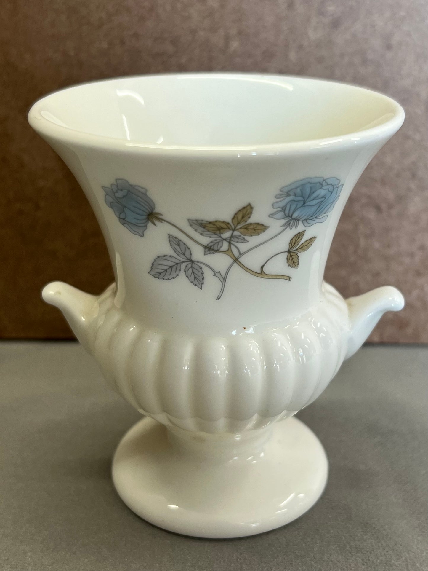 Wedgwood Bone China Urn Shaped Mini Bud Vase Ice Rose Blue Floral