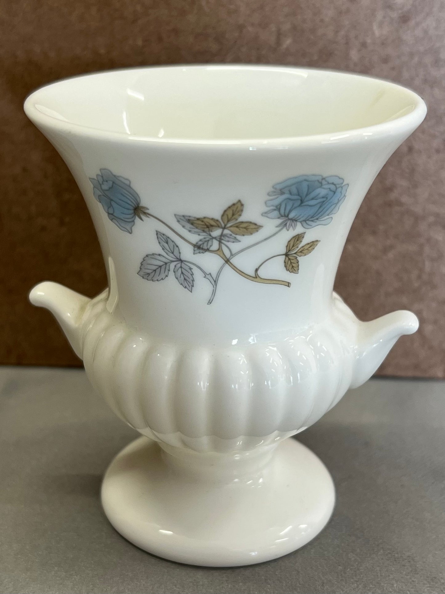 Wedgwood Bone China Urn Shaped Mini Bud Vase Ice Rose Blue Floral