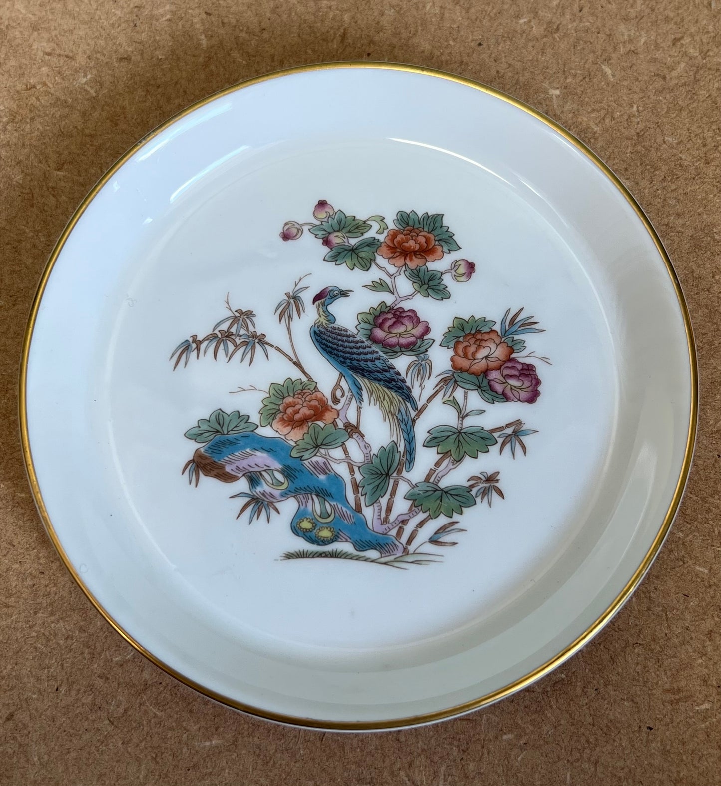 Vintage Wedgwood Small Trinket Dish Kutani Crane Bone China Peacock Floral