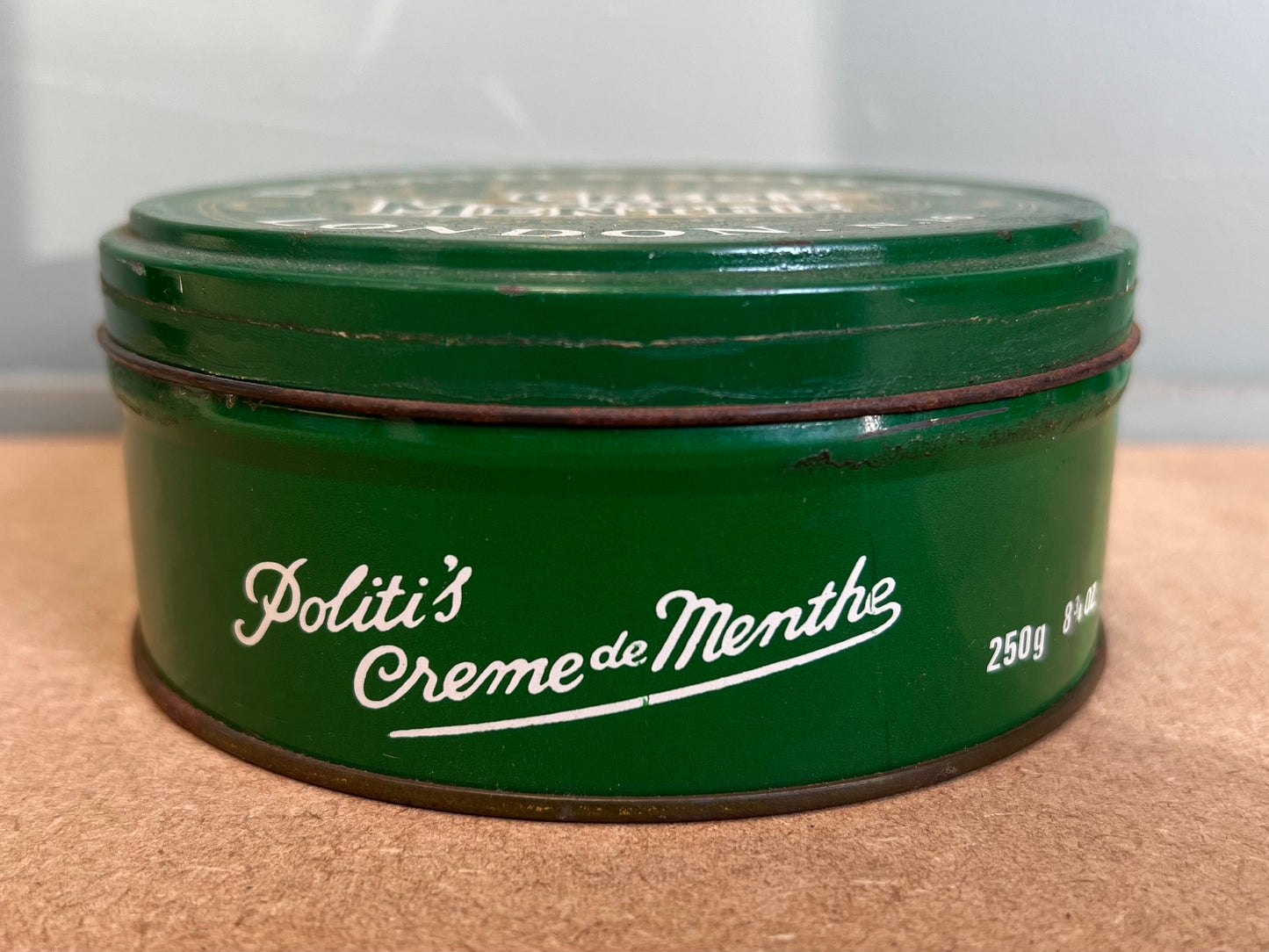 Vintage D Politi's & Son's London Creme De Menthe Metal Green Tin