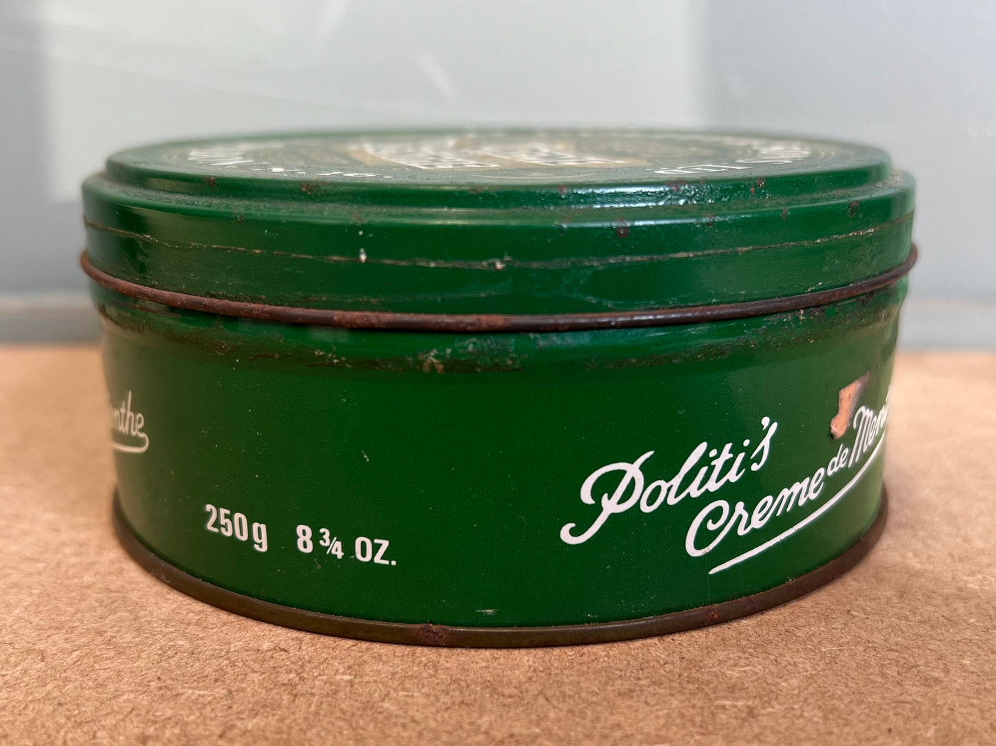 Vintage D Politi's & Son's London Creme De Menthe Metal Green Tin