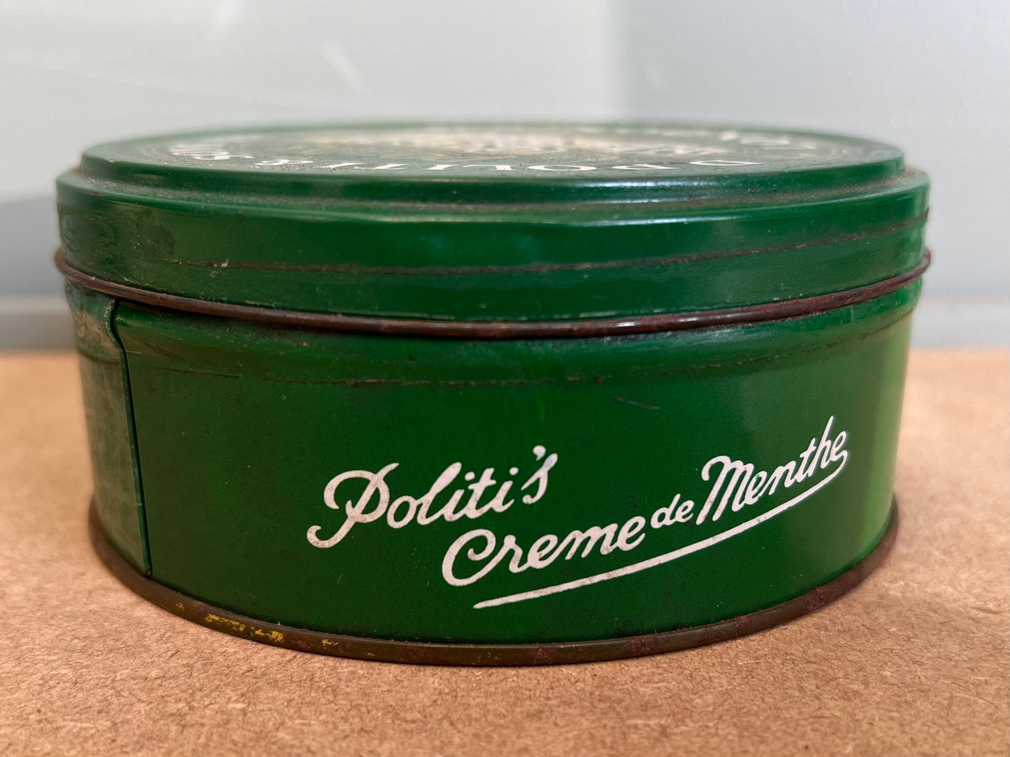 Vintage D Politi's & Son's London Creme De Menthe Metal Green Tin