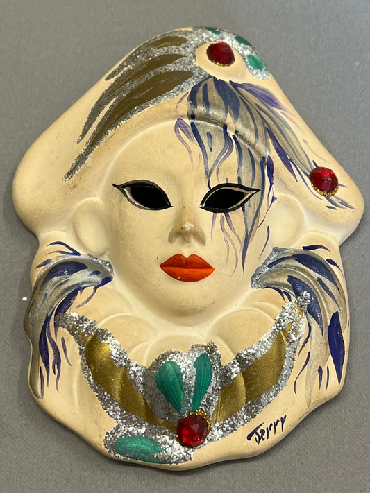 Small Vintage Hand Painted Masquerade Decorative Wall Hanging Mask