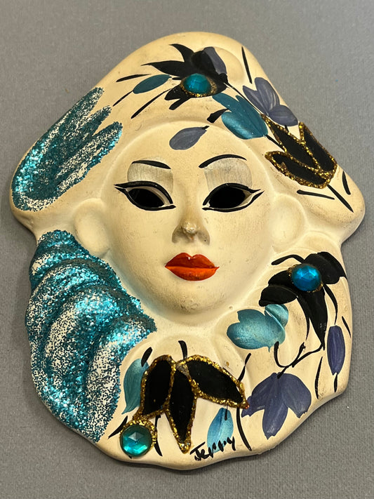 Small Vintage Hand Painted Masquerade Decorative Wall Hanging Mask