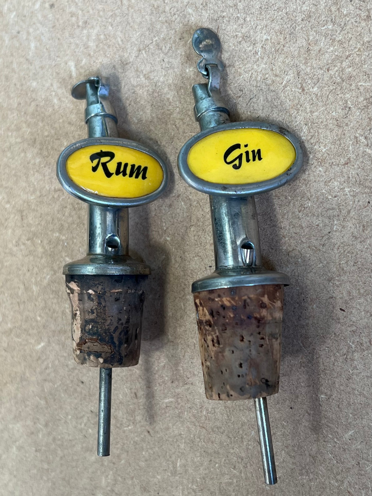 Pair of Vintage Metal Drinks Bottle Pourers Gin & Rum