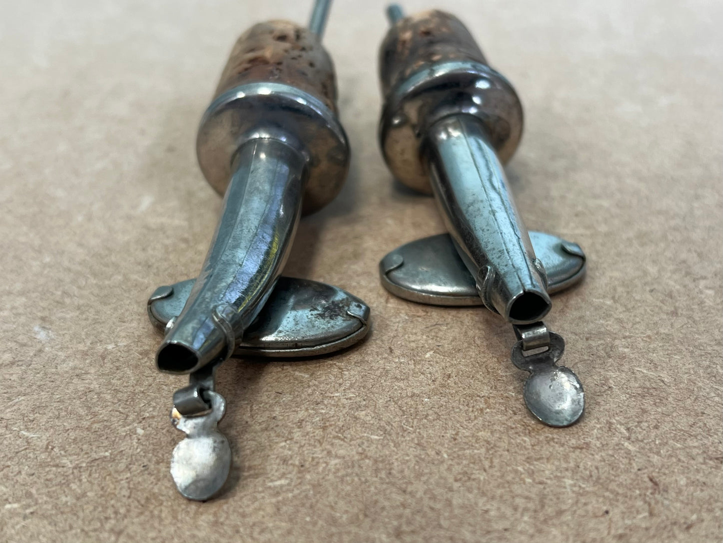 Pair of Vintage Metal Drinks Bottle Pourers Gin & Rum