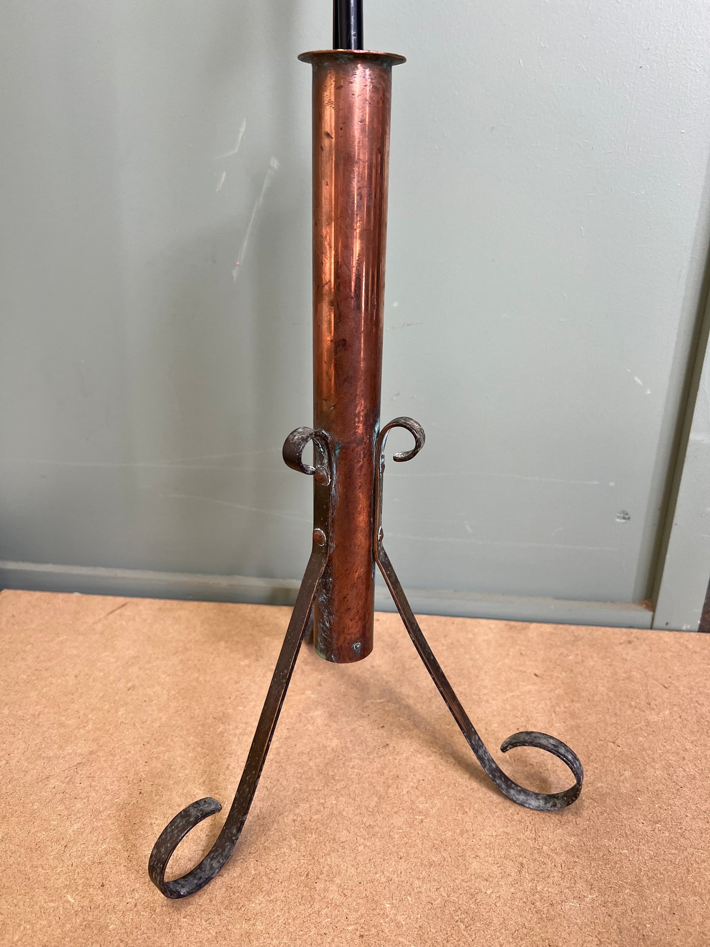 Vintage Black Fire Poker in Copper Stand