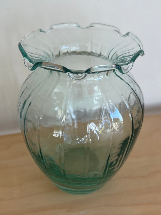 Vintage Glass Aqua Free Blown Bottle Vase