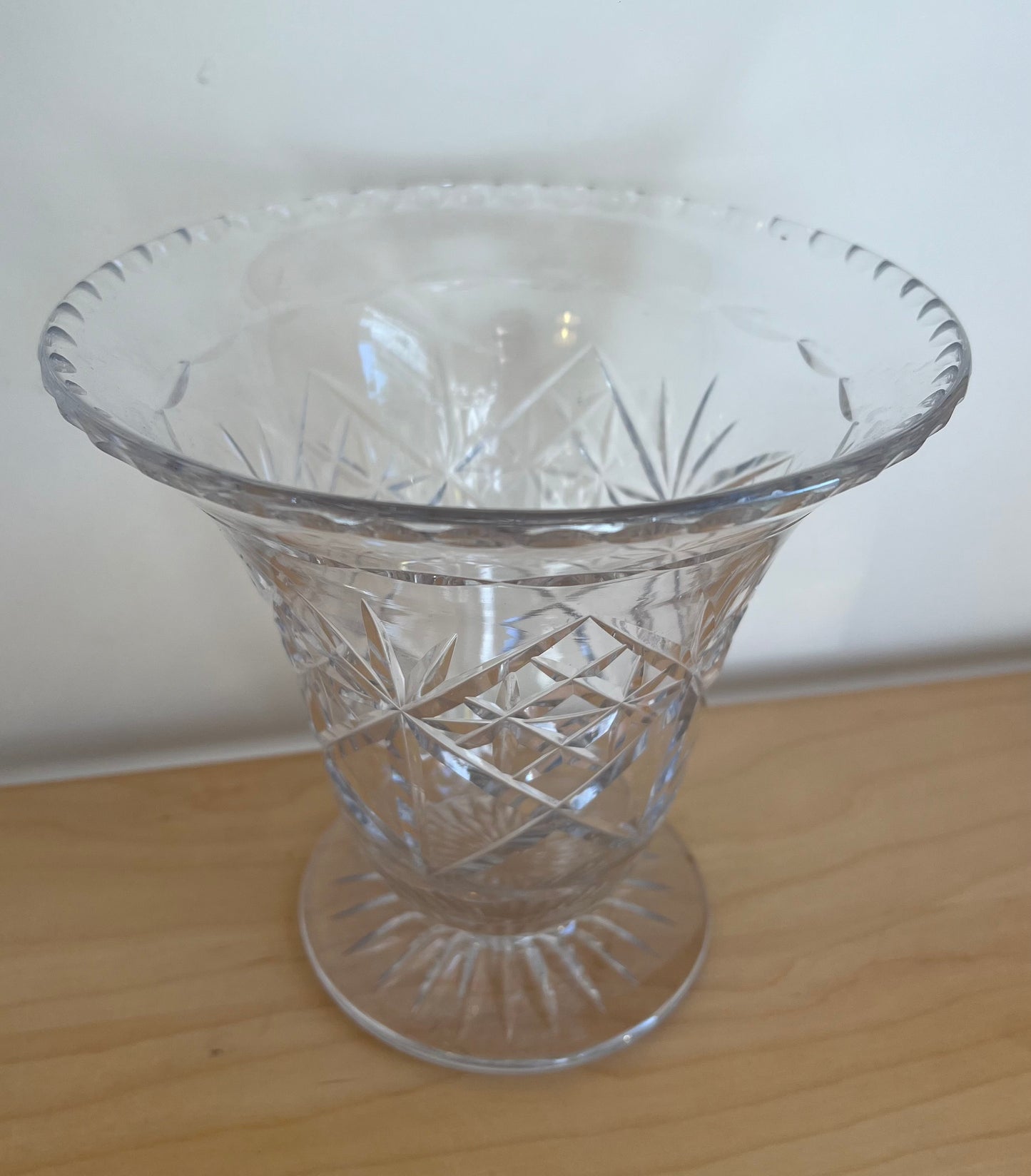 Vintage Crystal Cut Glass Vase Wide Top