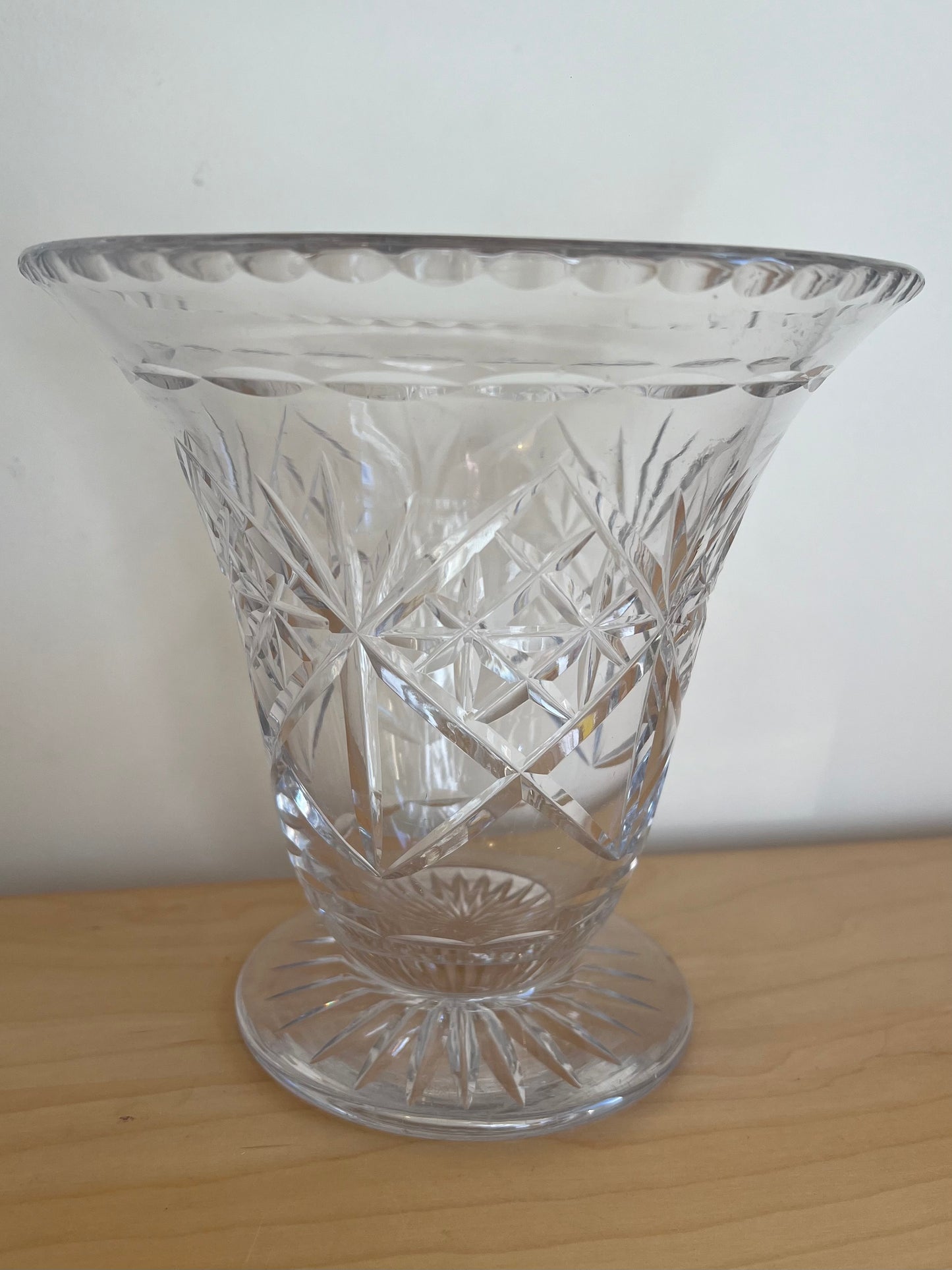 Vintage Crystal Cut Glass Vase Wide Top