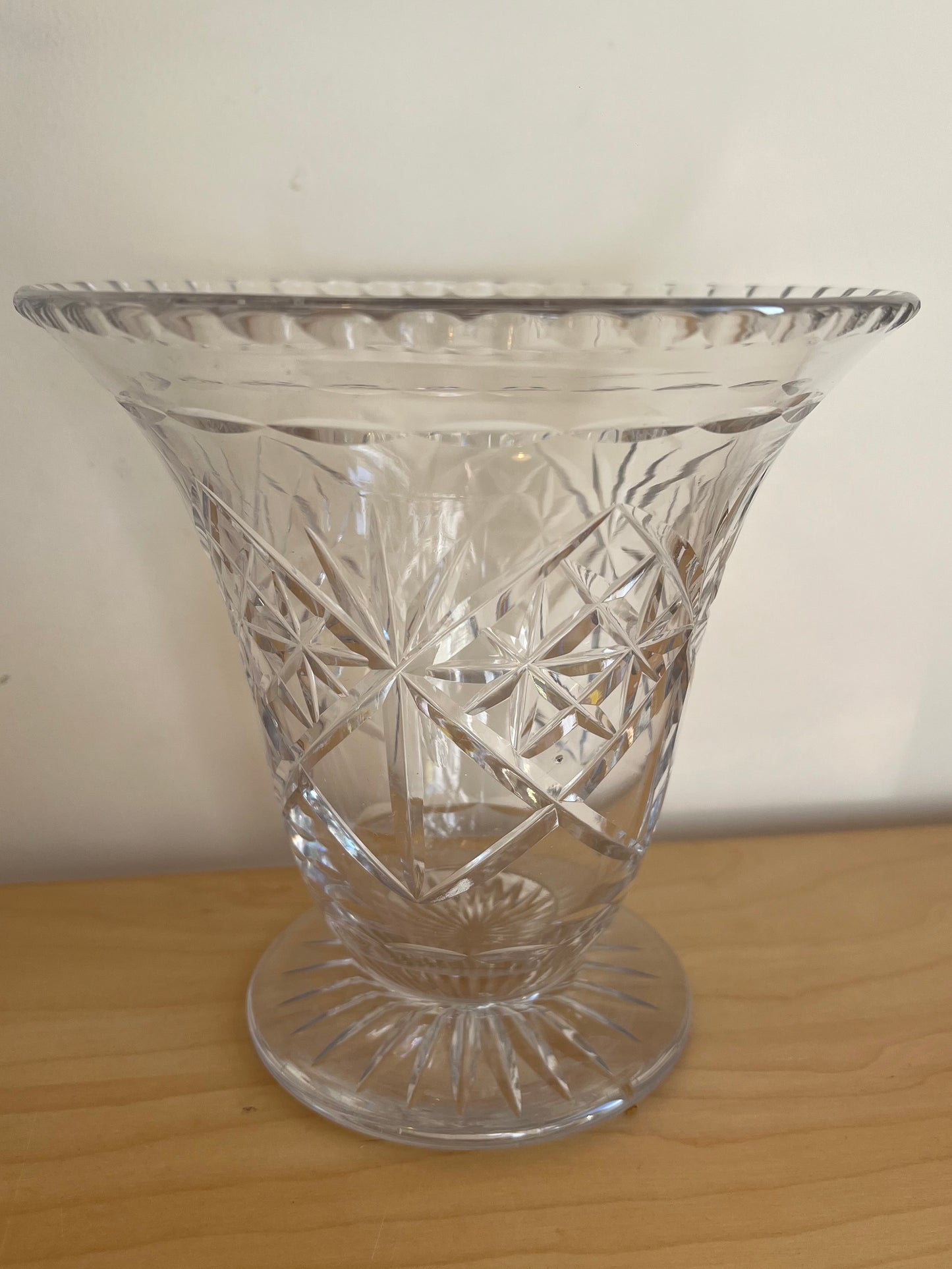 Vintage Crystal Cut Glass Vase Wide Top