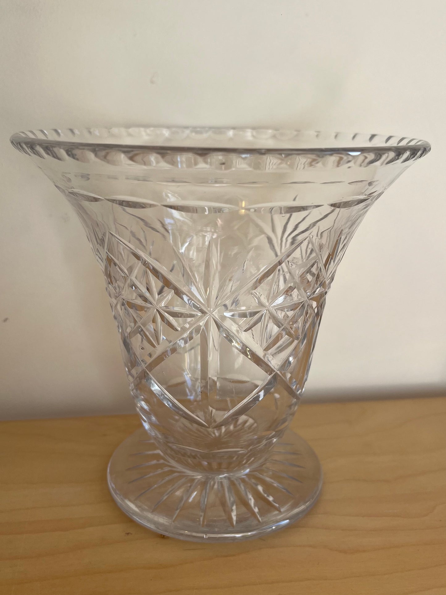 Vintage Crystal Cut Glass Vase Wide Top