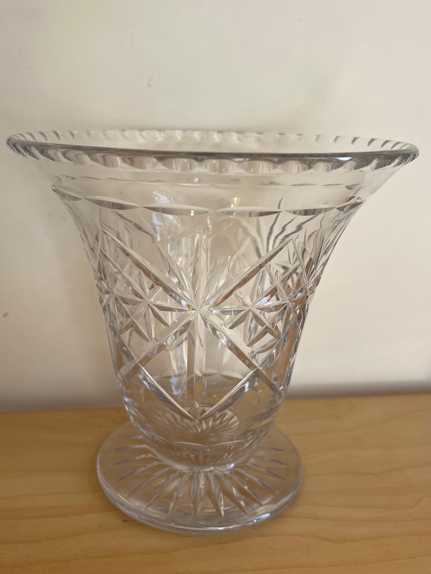 Vintage Crystal Cut Glass Vase Wide Top