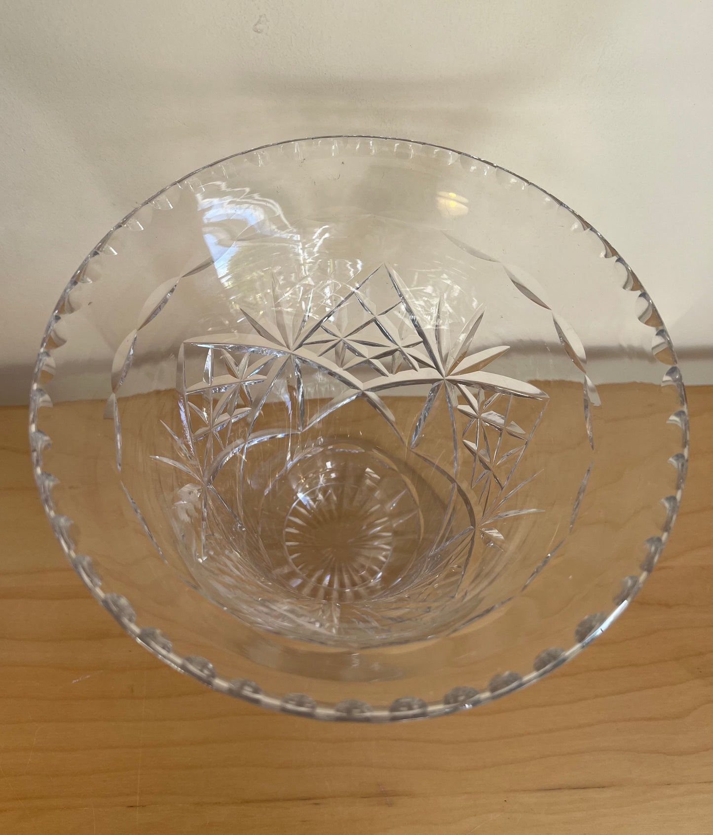 Vintage Crystal Cut Glass Vase Wide Top