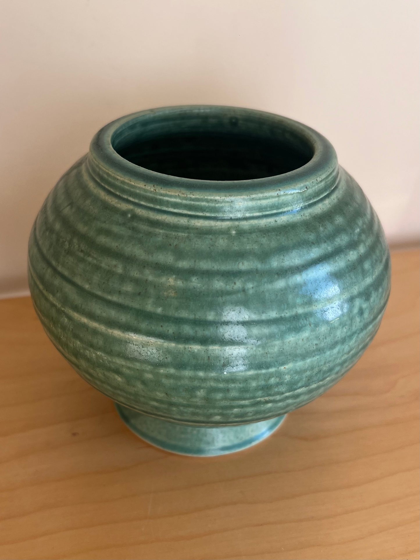 Vintage Green Stoneware Pottery Vase