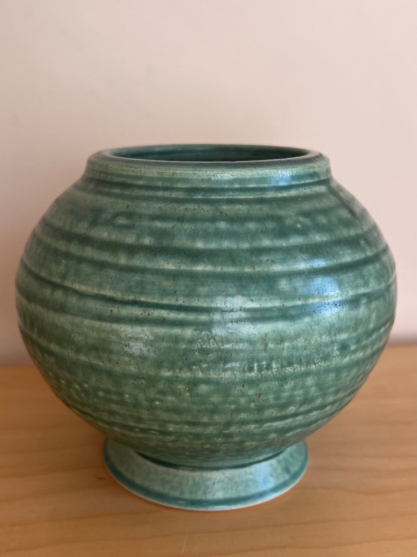 Vintage Green Stoneware Pottery Vase