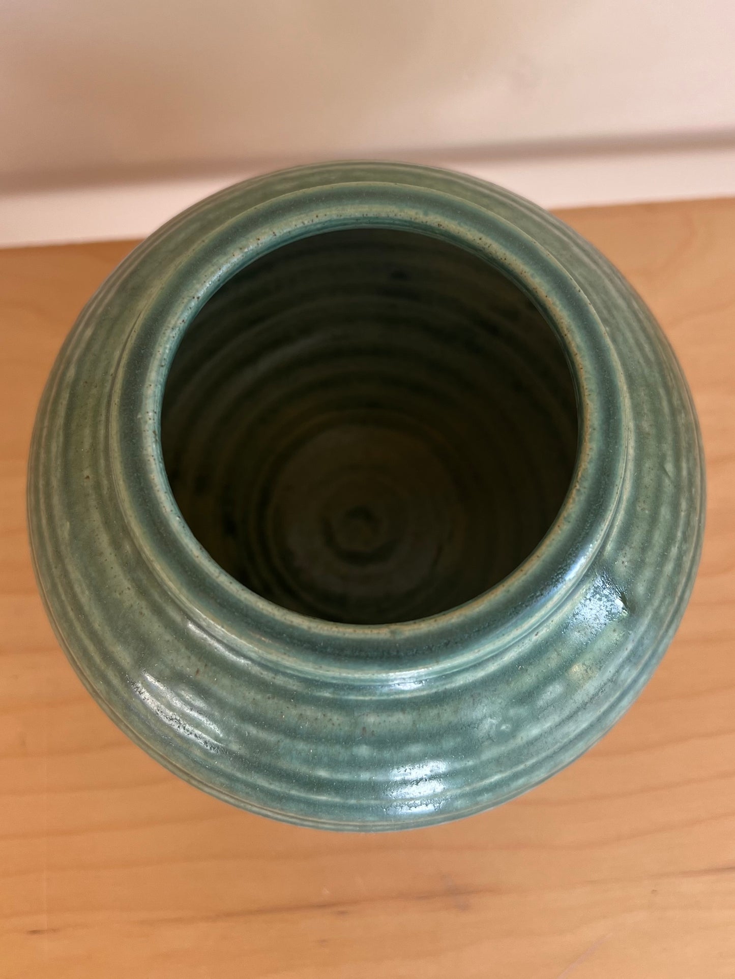 Vintage Green Stoneware Pottery Vase