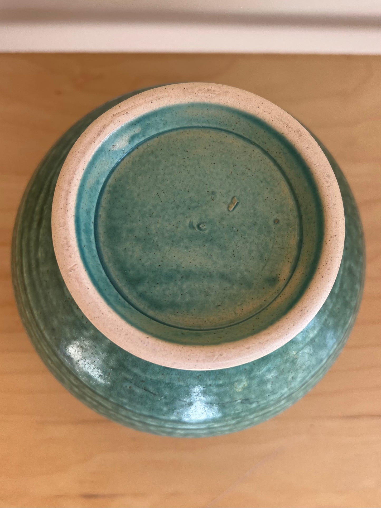 Vintage Green Stoneware Pottery Vase