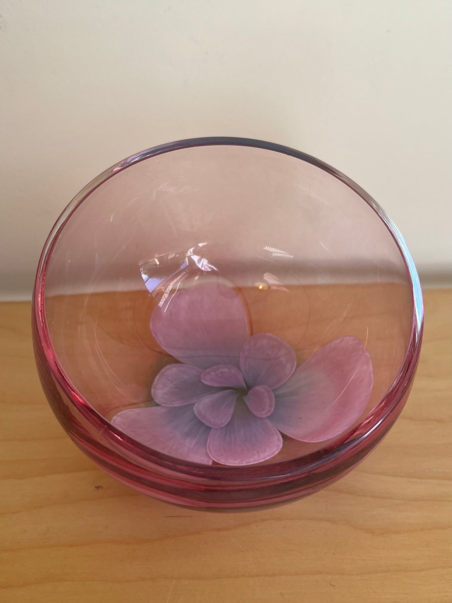 Vintage Caithness Glass Pink Floral Vase / Bowl