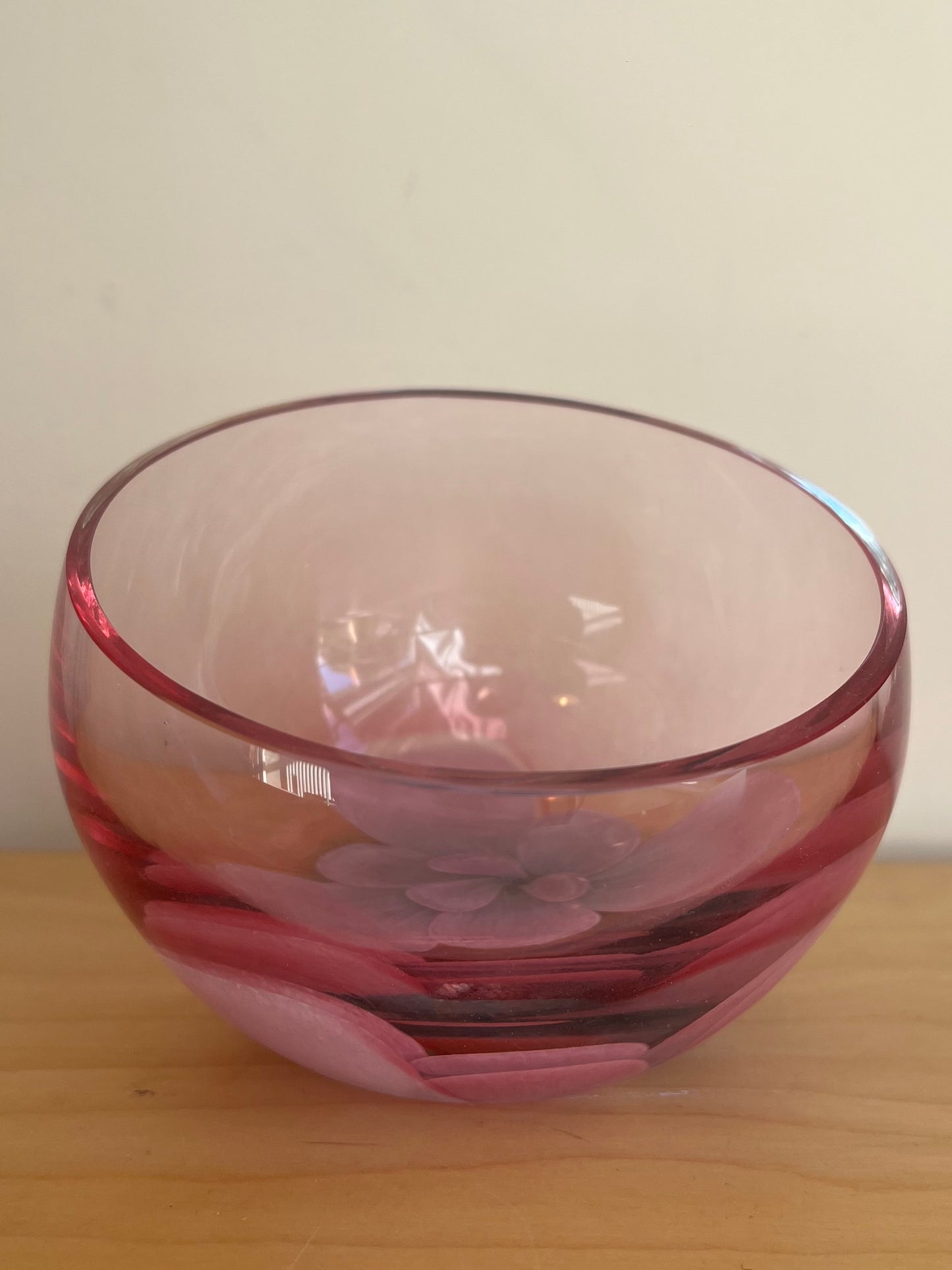 Vintage Caithness Glass Pink Floral Vase / Bowl