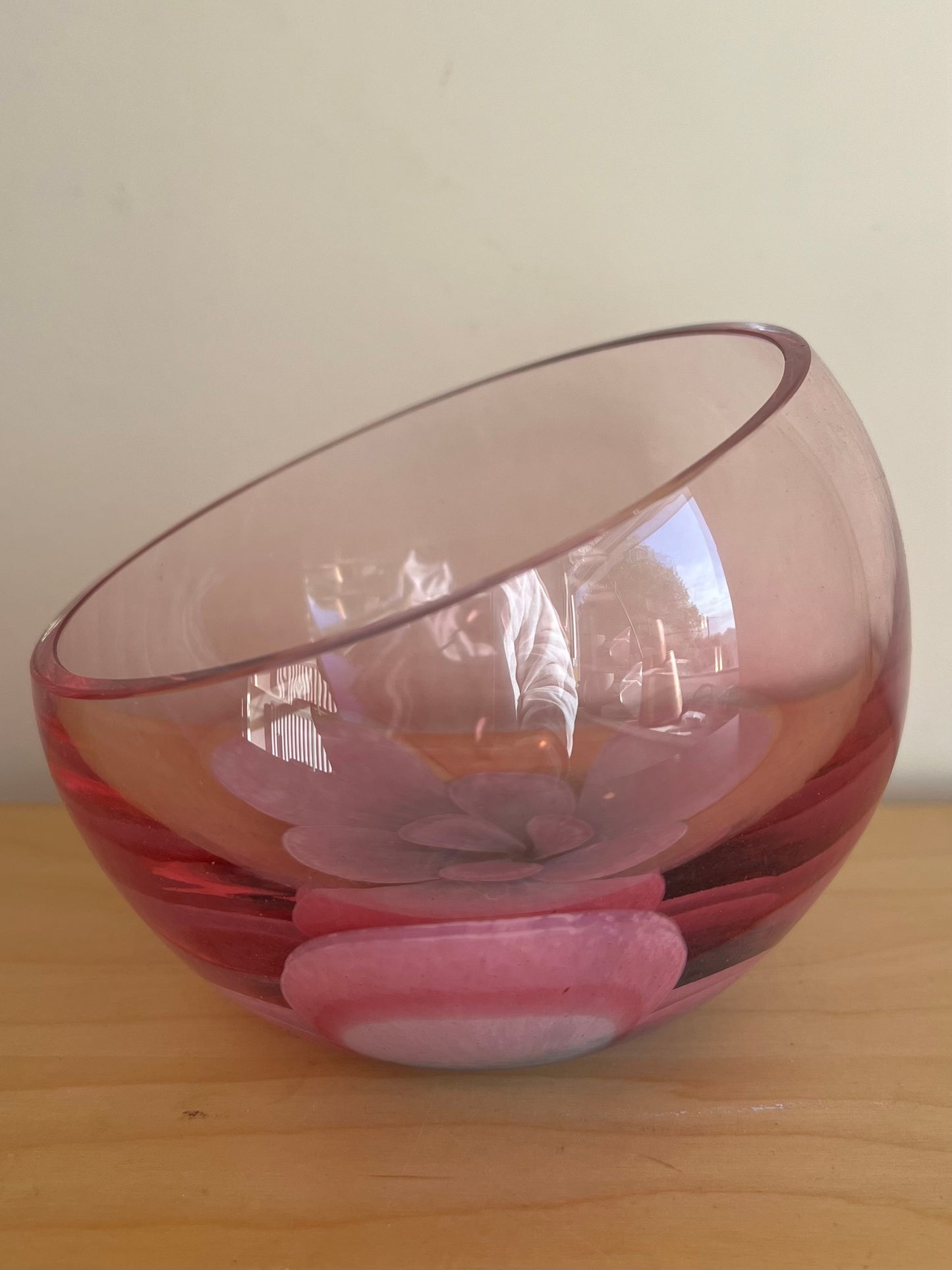 Vintage Caithness Glass Pink Floral Vase / Bowl