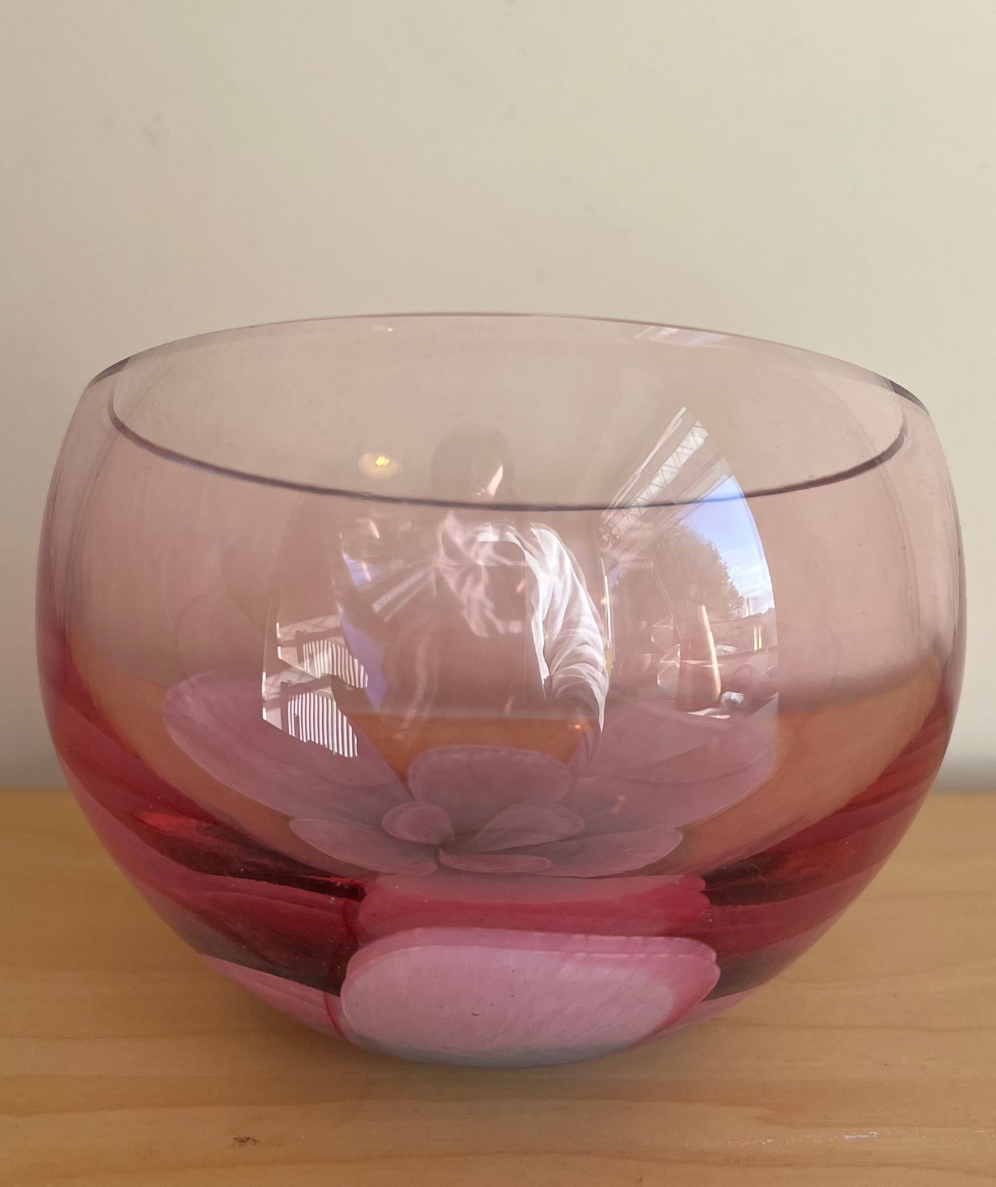 Vintage Caithness Glass Pink Floral Vase / Bowl