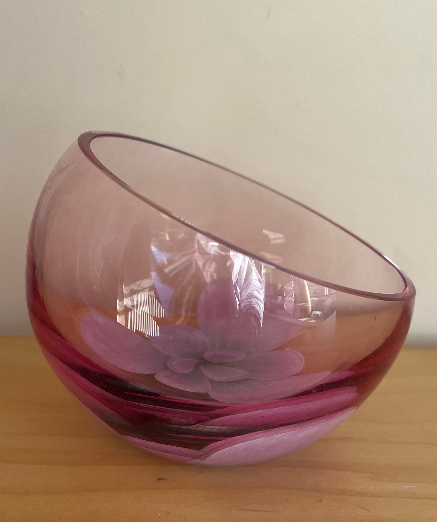 Vintage Caithness Glass Pink Floral Vase / Bowl