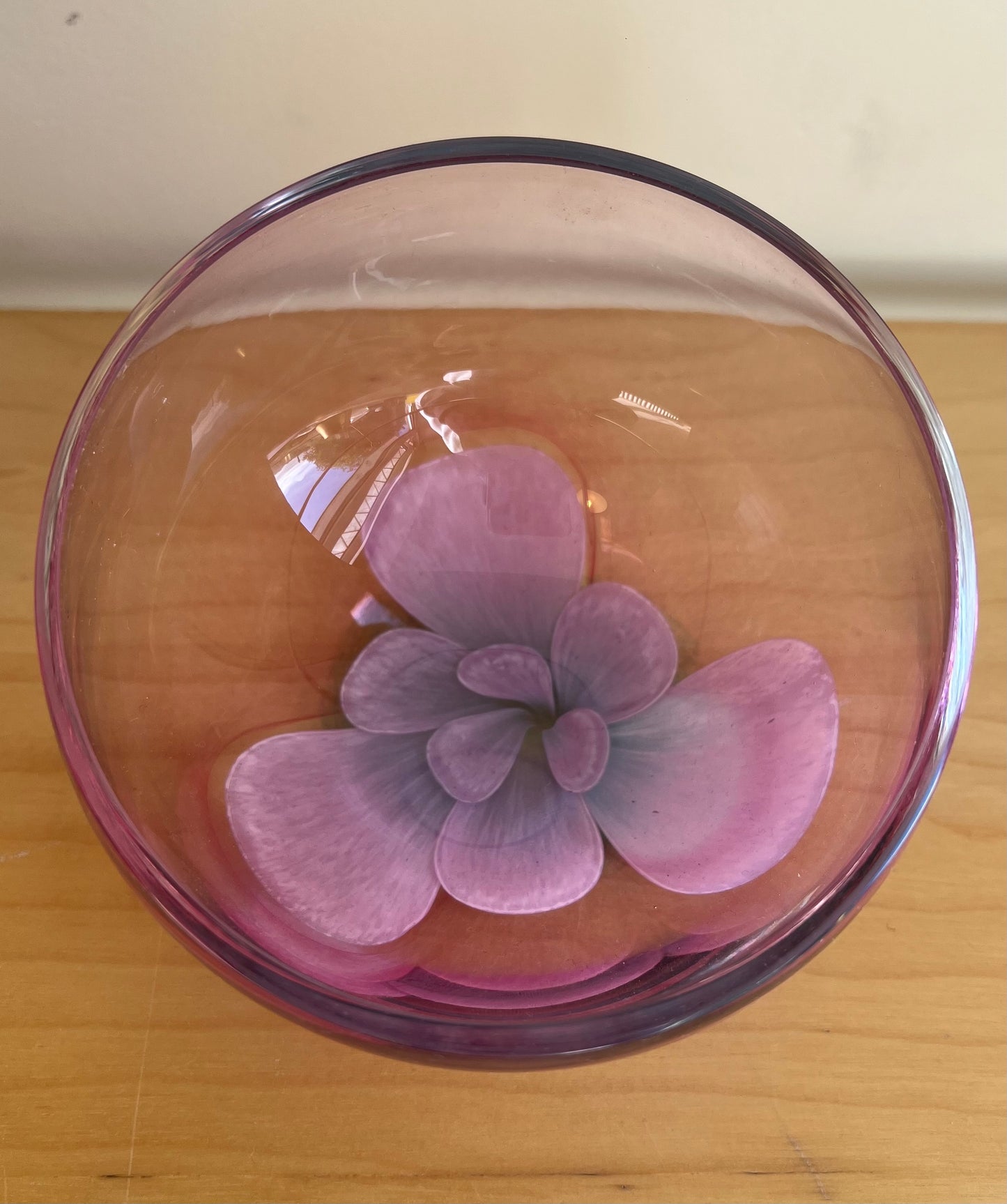 Vintage Caithness Glass Pink Floral Vase / Bowl