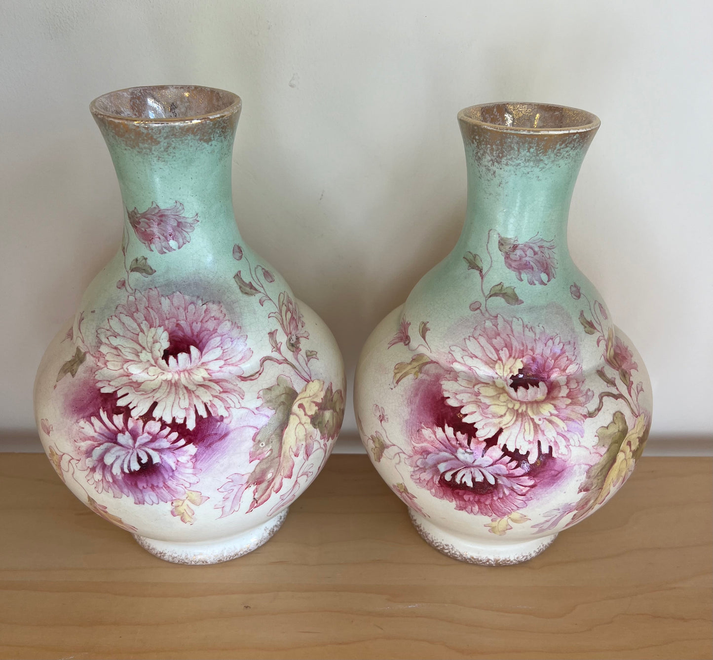 Pair of Antique S F & Co Royal Essex 998 Hand Painted Floral Bud Vases