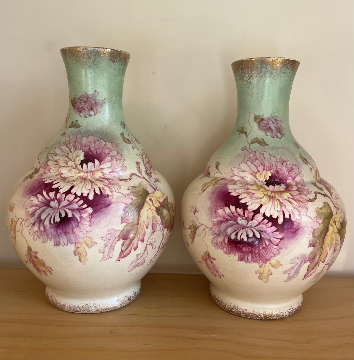 Pair of Antique S F & Co Royal Essex 998 Hand Painted Floral Bud Vases