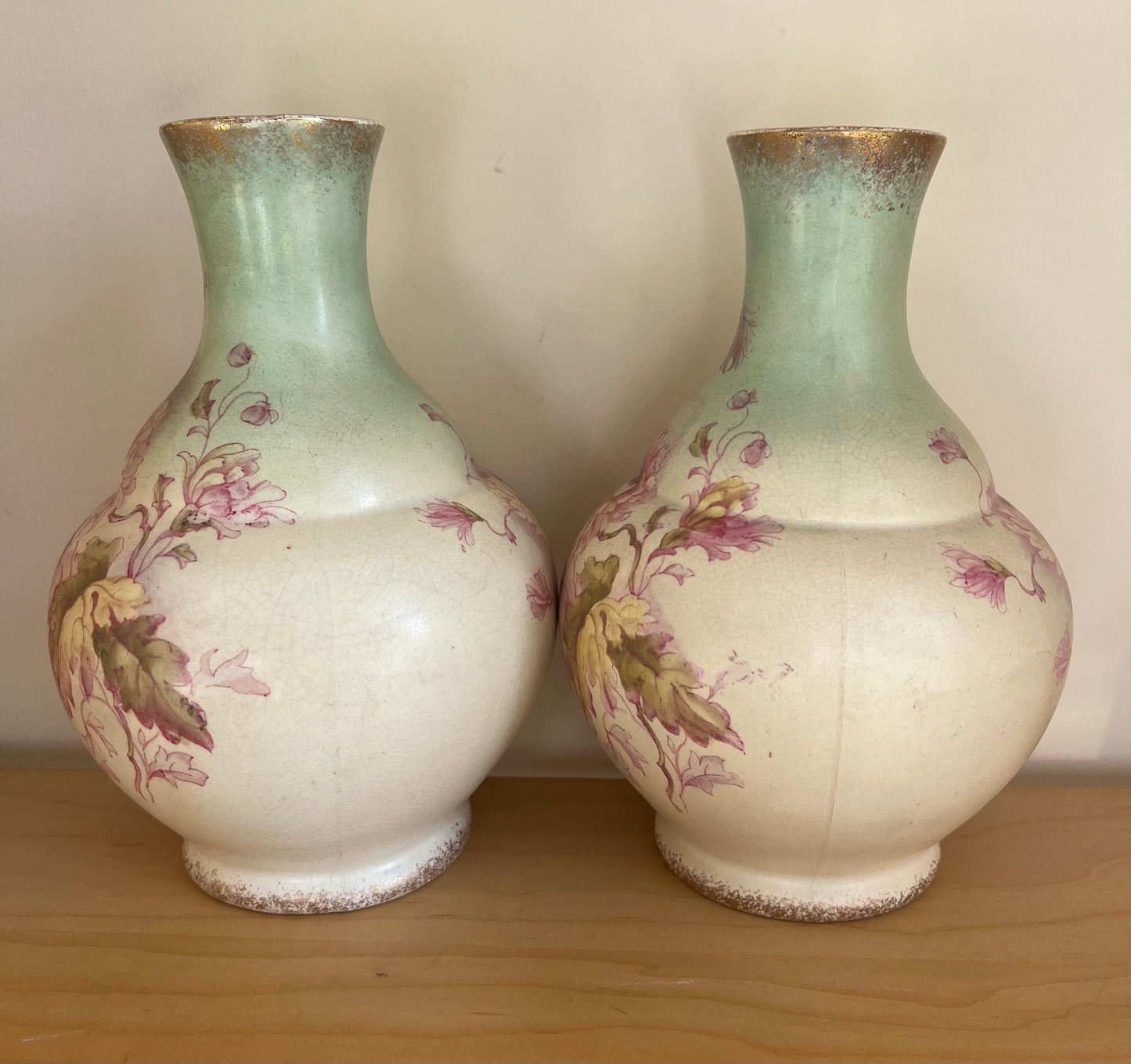 Pair of Antique S F & Co Royal Essex 998 Hand Painted Floral Bud Vases