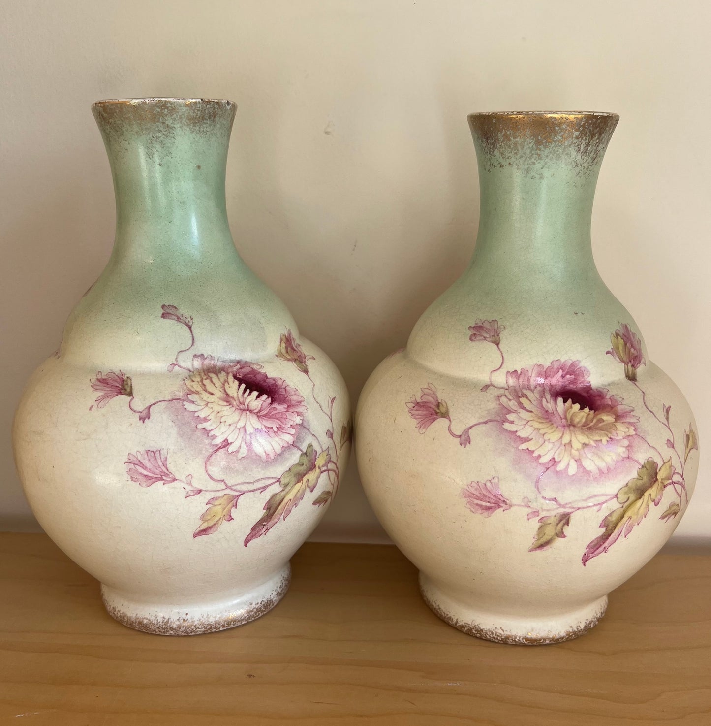 Pair of Antique S F & Co Royal Essex 998 Hand Painted Floral Bud Vases