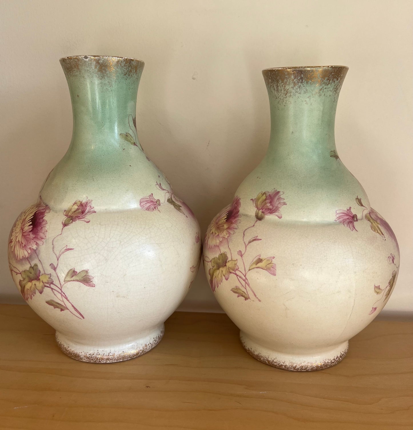 Pair of Antique S F & Co Royal Essex 998 Hand Painted Floral Bud Vases