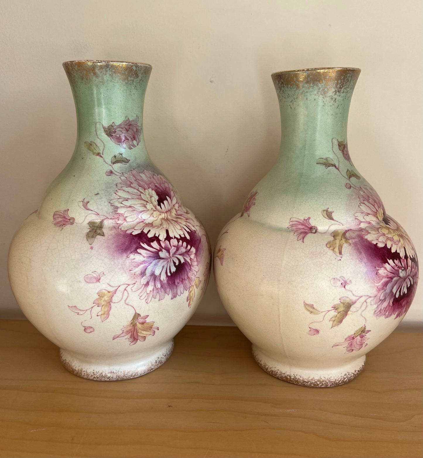 Pair of Antique S F & Co Royal Essex 998 Hand Painted Floral Bud Vases