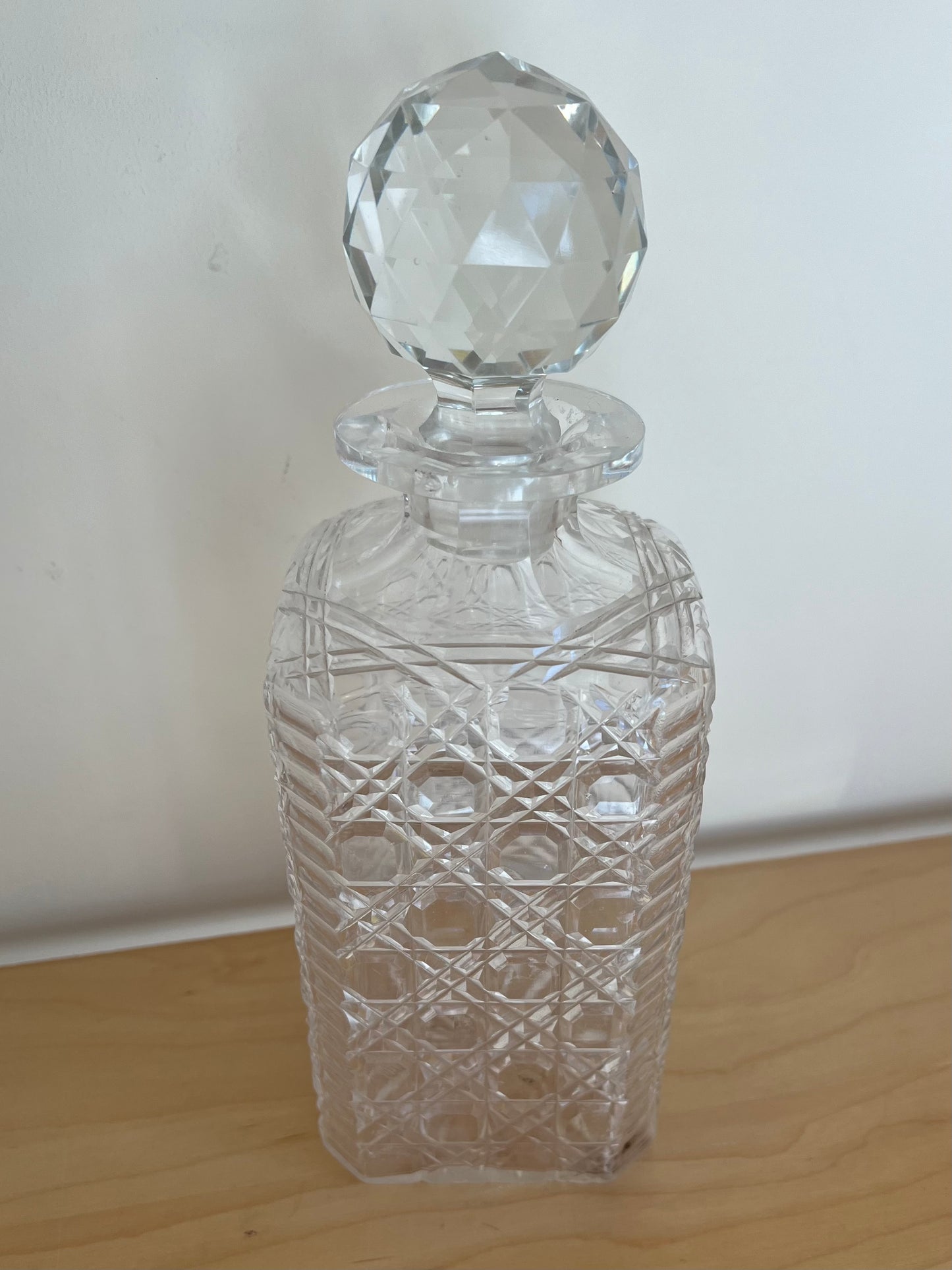 Vintage Clear Crystal Cut Glass Decanter with Lid