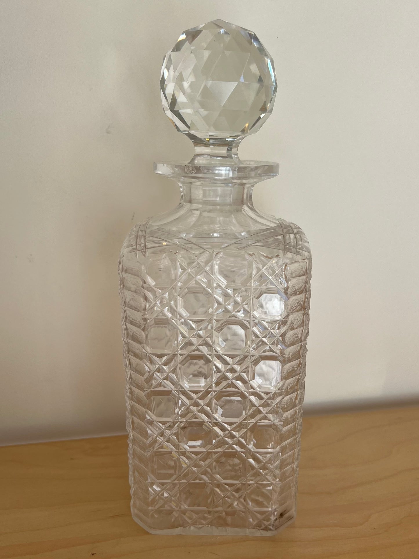 Vintage Clear Crystal Cut Glass Decanter with Lid