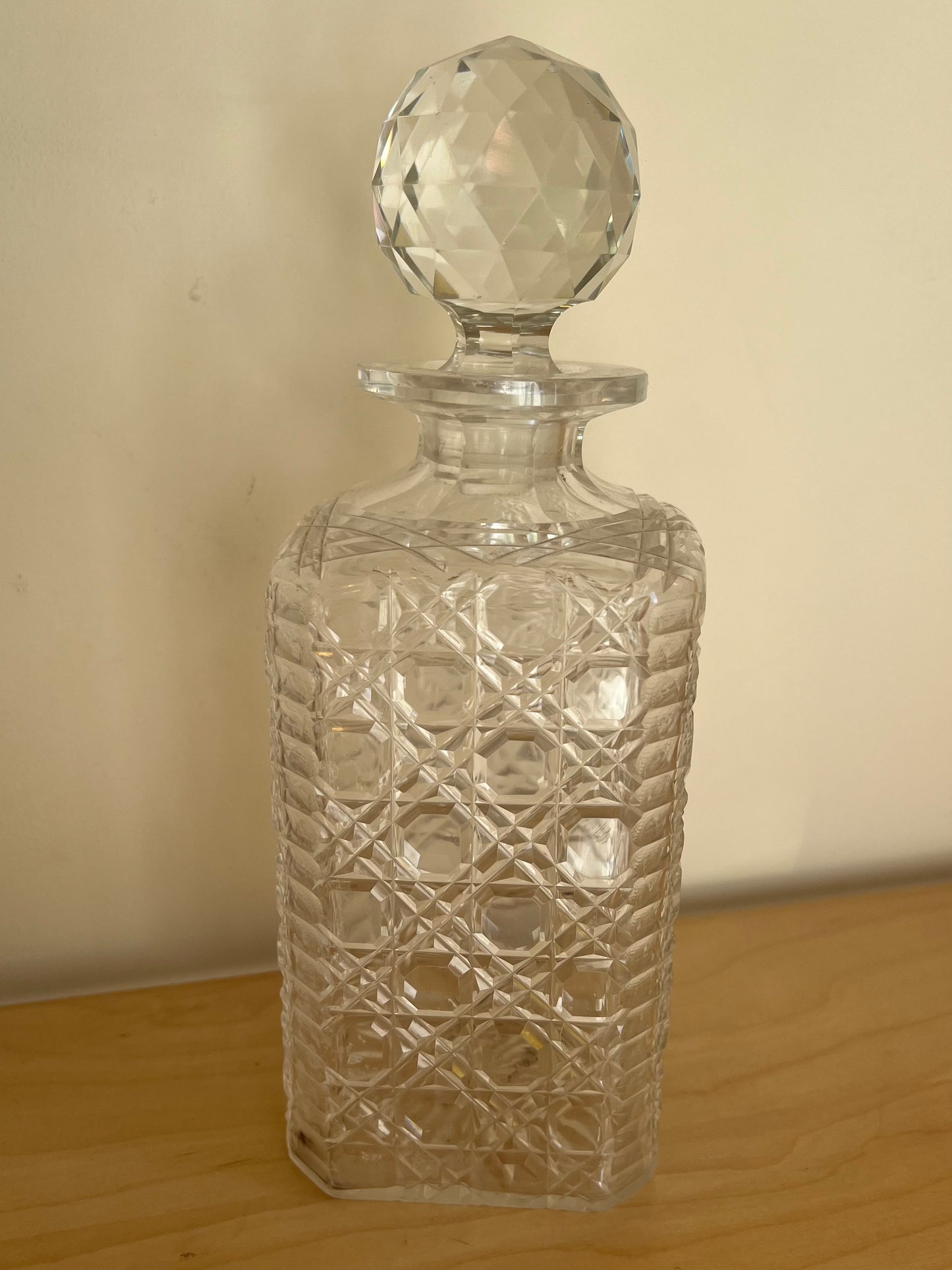 Vintage Clear Crystal Cut Glass Decanter with Lid