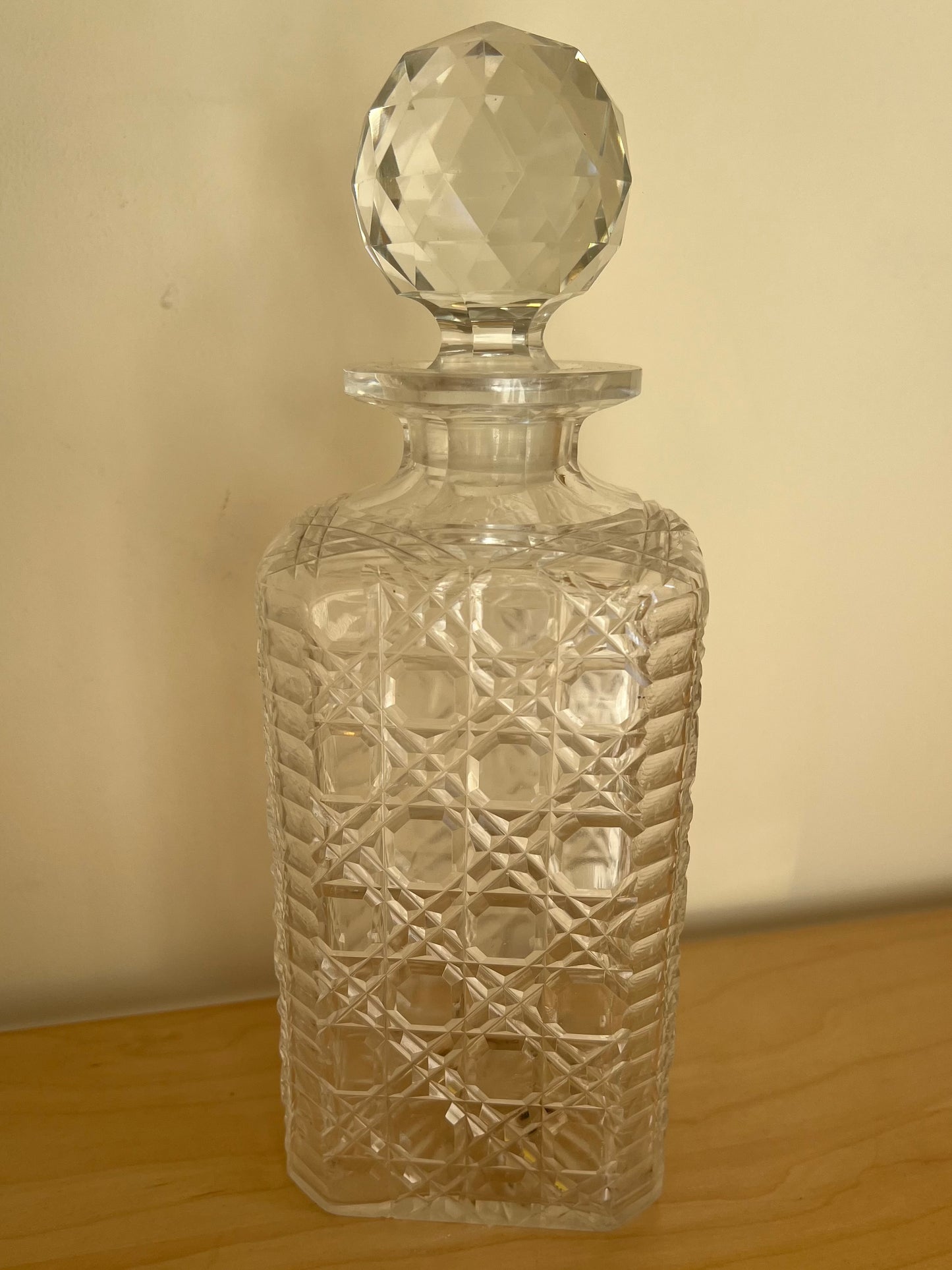 Vintage Clear Crystal Cut Glass Decanter with Lid