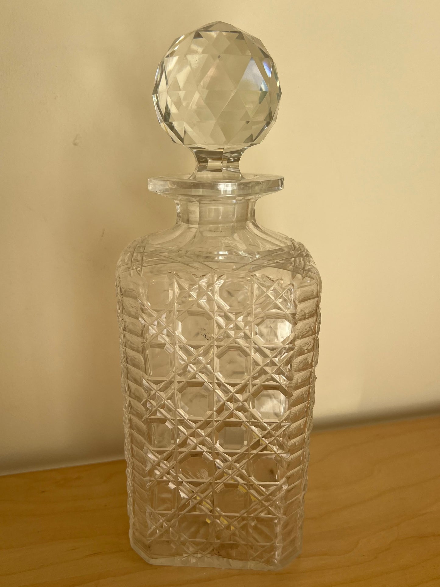 Vintage Clear Crystal Cut Glass Decanter with Lid