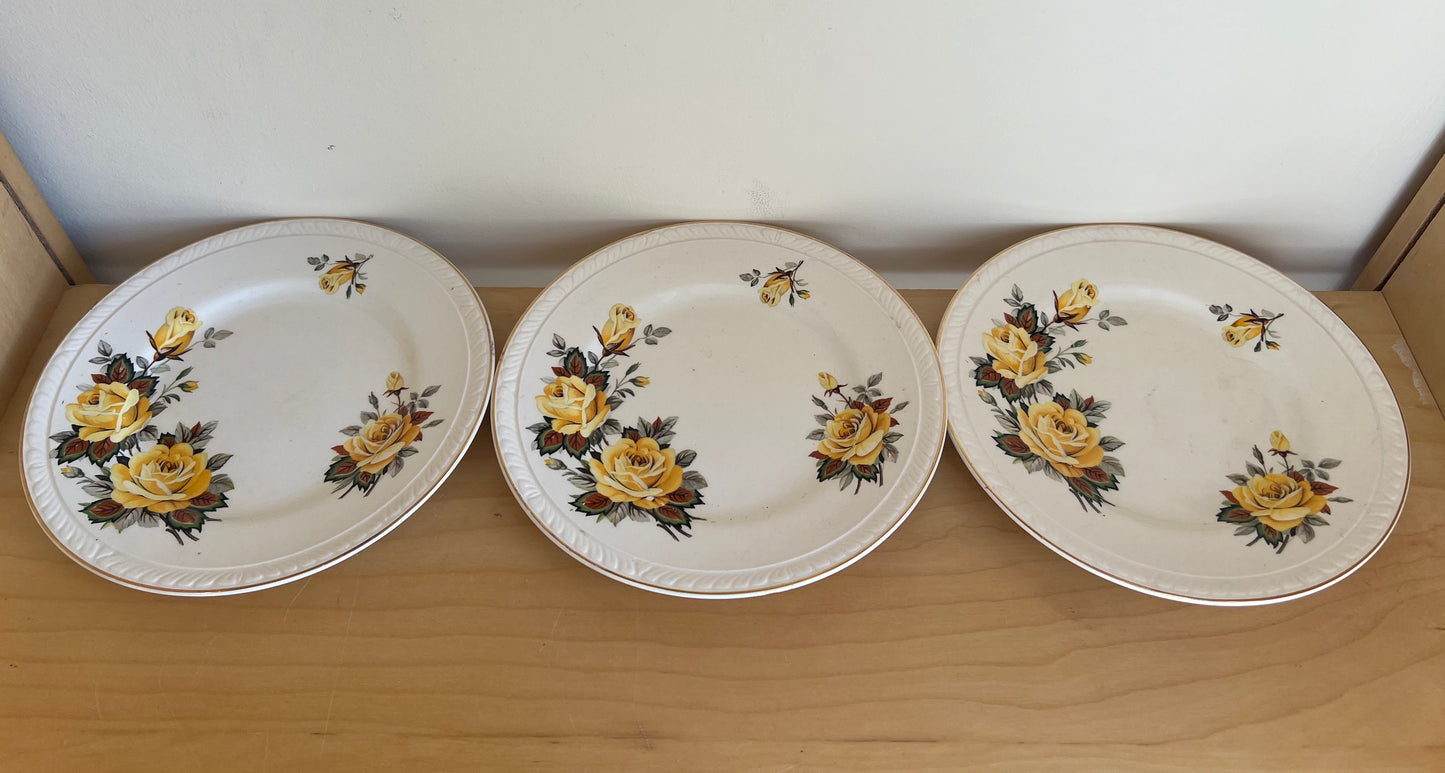 Set of 3 Vintage Brexton Yellow Floral Small Side Plates England 7909